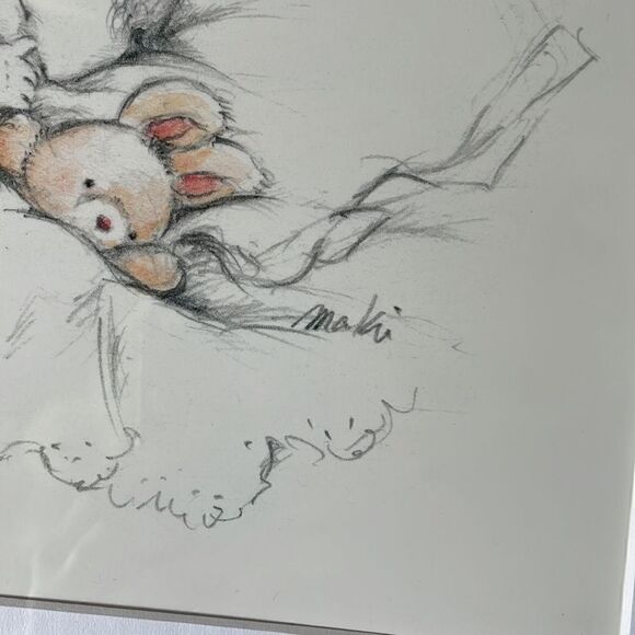 Vintage Maki Signed Framed Print for Nursery with Sleeping Baby and Bears - Picture 13 of 15